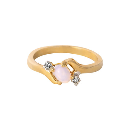 Vintage 1980s Genuine Jelly Opal Ring with Clear Austrian Crystals – 18k Yellow Gold Electroplated – Made in USA jewelry image 1