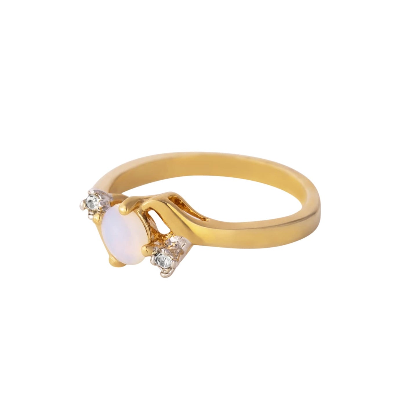 Vintage 1980s Genuine Jelly Opal Ring with Clear Austrian Crystals – 18k Yellow Gold Electroplated – Made in USA jewelry image 1