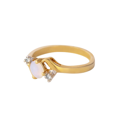 Vintage 1980s Genuine Jelly Opal Ring with Clear Austrian Crystals – 18k Yellow Gold Electroplated – Made in USA jewelry image 1