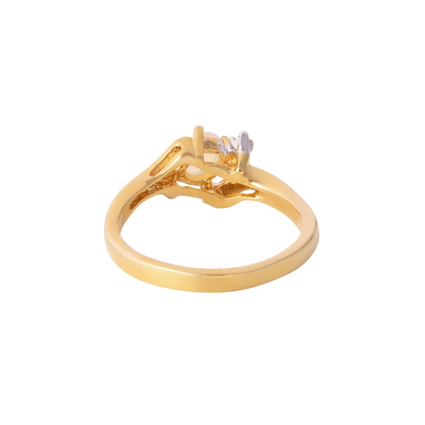 Vintage 1980s Genuine Jelly Opal Ring with Clear Austrian Crystals – 18k Yellow Gold Electroplated – Made in USA jewelry image 1