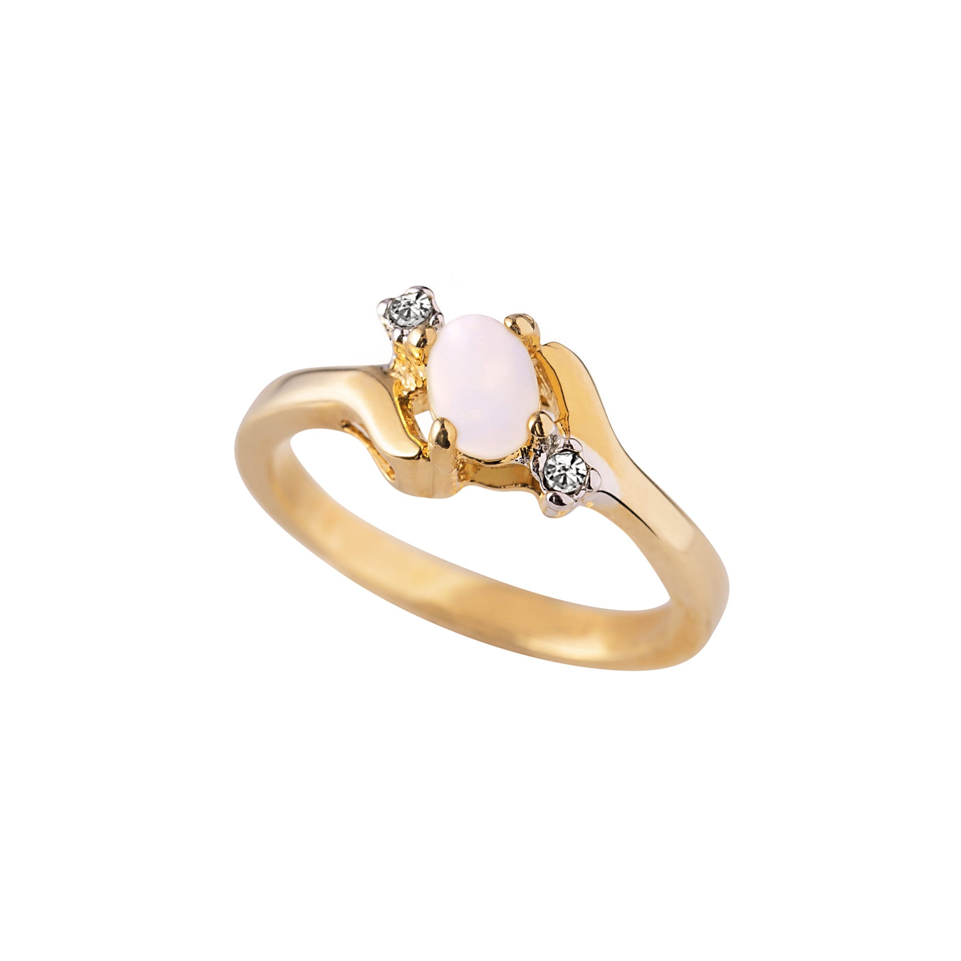 Vintage 1980s Genuine Jelly Opal Ring with Clear Austrian Crystals – 18k Yellow Gold Electroplated – Made in USA jewelry image 1