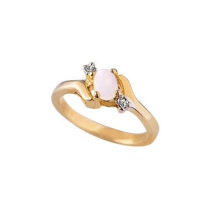 Vintage 1980s Genuine Jelly Opal Ring with Clear Austrian Crystals – 18k Yellow Gold Electroplated – Made in USA jewelry image 1