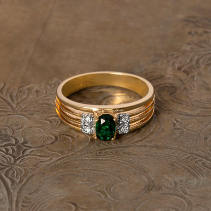 Vintage 1980s Emerald and Clear Austrian Crystal 18k Gold Electroplated Band Ring - Made in USA jewelry image 1