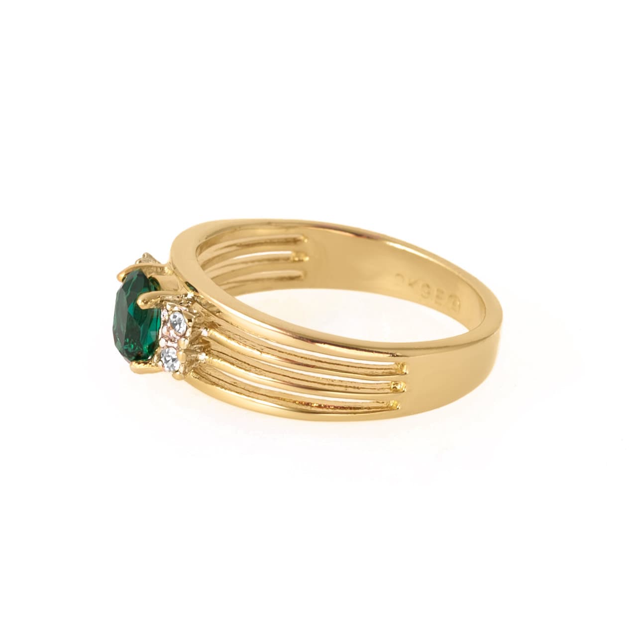 Vintage 1980s Emerald and Clear Austrian Crystal 18k Gold Electroplated Band Ring - Made in USA jewelry image 1
