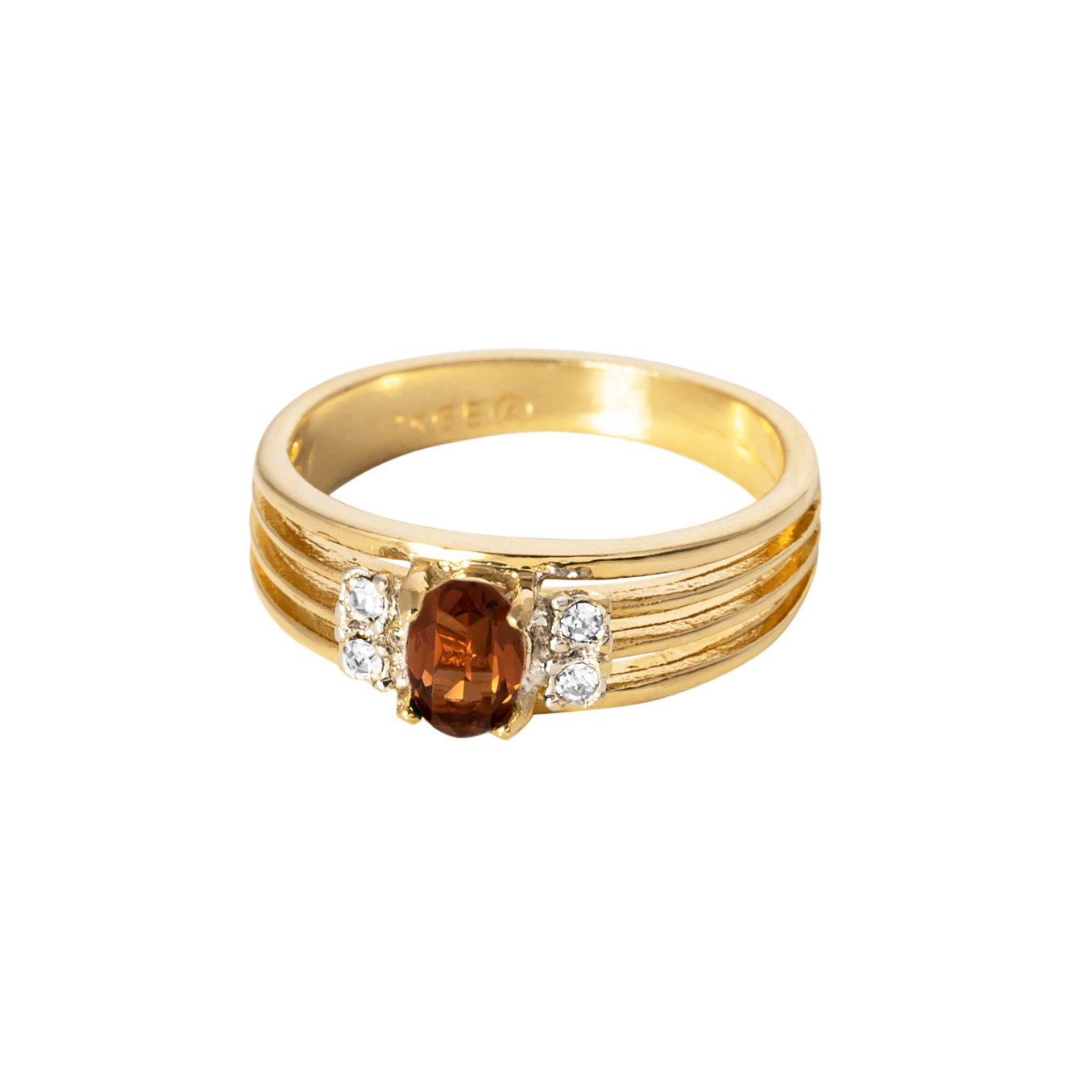 Vintage 1980s Smoke Topaz and Clear Austrian Crystal 18k Gold Electroplated Band Ring jewelry image 1