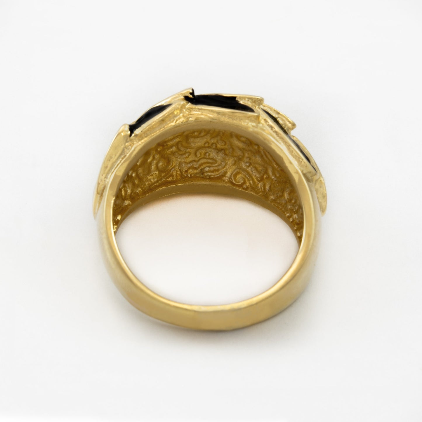 Vintage 1970s Black Enamel Leaf Motif 18k Gold Electroplated Ring - Made in USA jewelry image 1