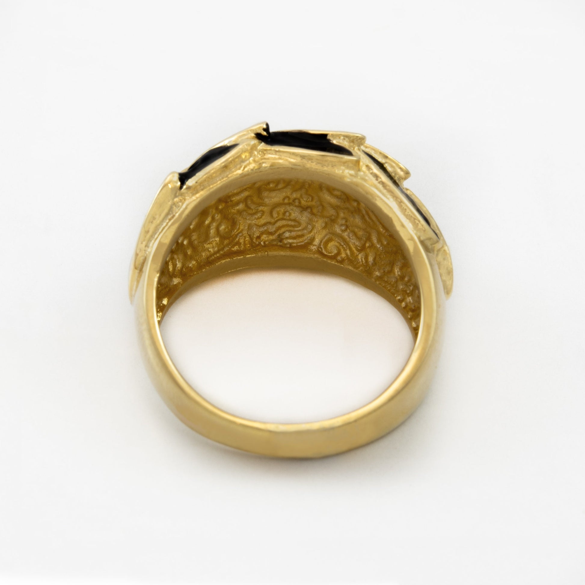 Vintage 1970s Black Enamel Leaf Motif 18k Gold Electroplated Ring - Made in USA jewelry image 1