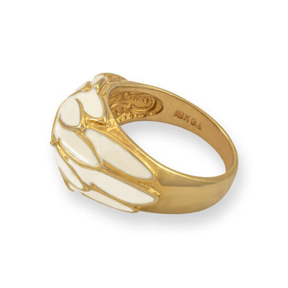 Vintage 1970s White Enamel Leaf Motif 18k Gold Electroplated Ring - Made in USA jewelry image 1