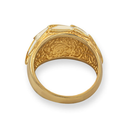 Vintage 1970s White Enamel Leaf Motif 18k Gold Electroplated Ring - Made in USA jewelry image 1