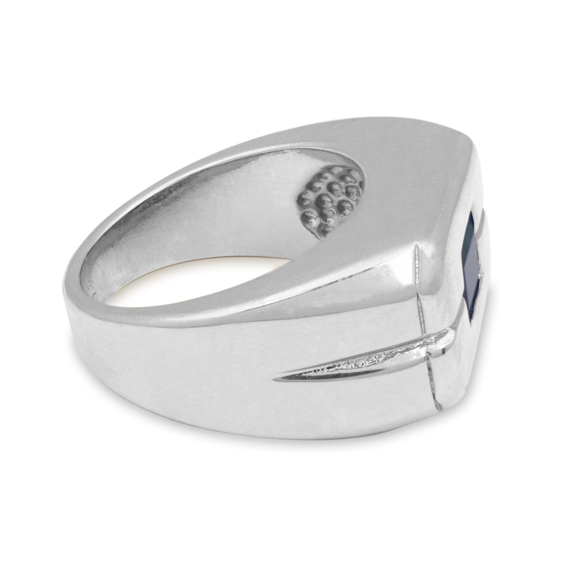 Vintage 1980s Men's Sapphire Crystal Ring - 18k HGE Silver Tone Setting jewelry image 1