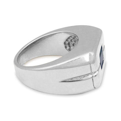 Vintage 1980s Men's Sapphire Crystal Ring - 18k HGE Silver Tone Setting jewelry image 1