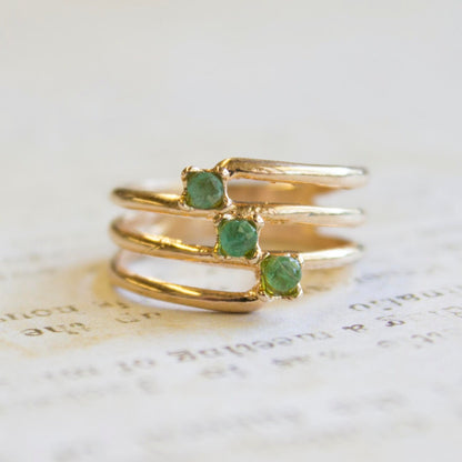 Vintage 1980s Genuine Emerald 18k Gold Electroplated Triple Band Ring Made in USA jewelry image 1