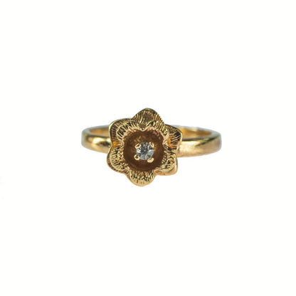 Vintage Flower Ring with Clear Austrian Crystal - 18k Gold Electroplated jewelry image 1