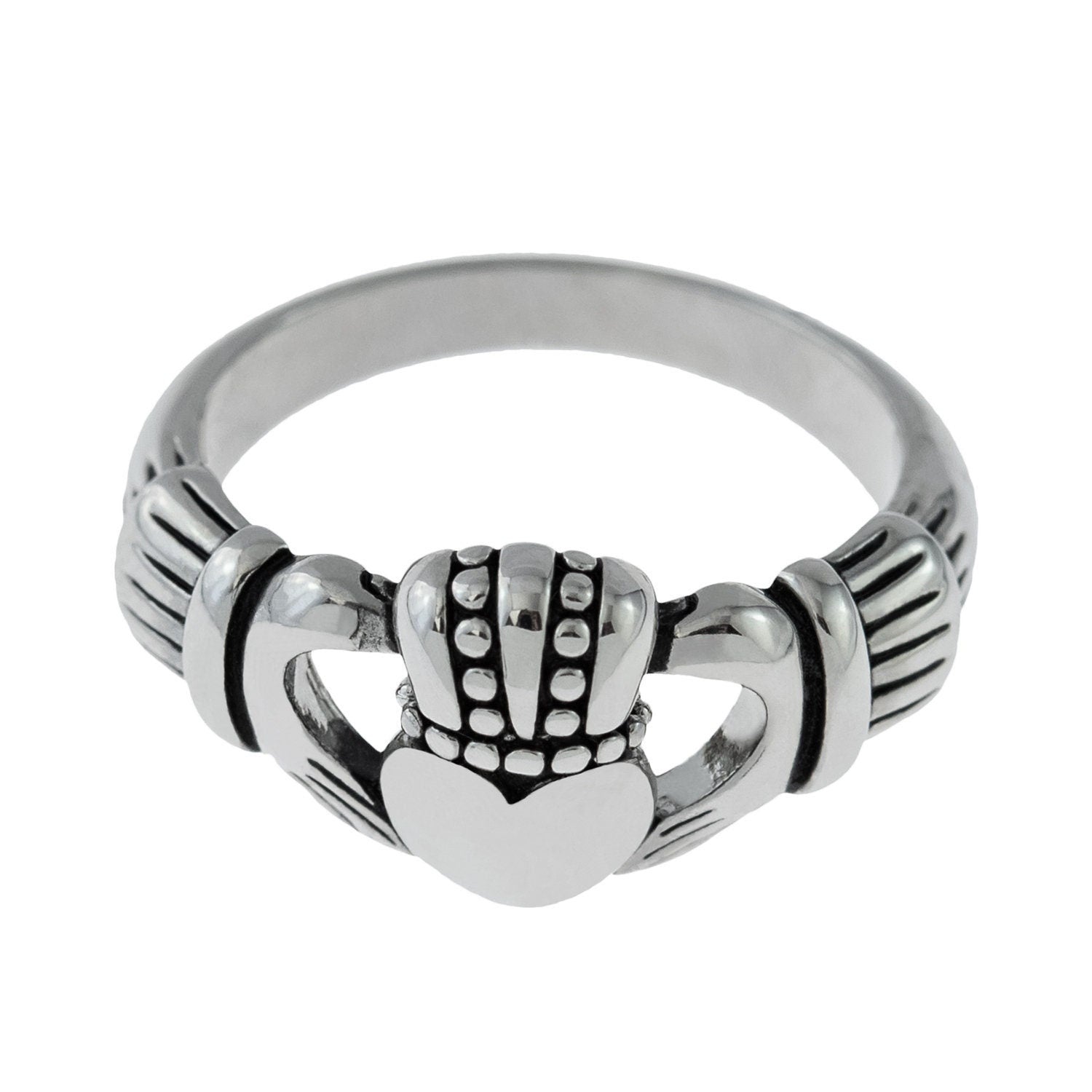 Vintage 1970s Irish Claddagh Ring - 18k White Gold Electroplated - Made in USA jewelry image 1