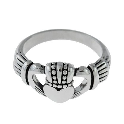 Vintage 1970s Irish Claddagh Ring - 18k White Gold Electroplated - Made in USA jewelry image 1