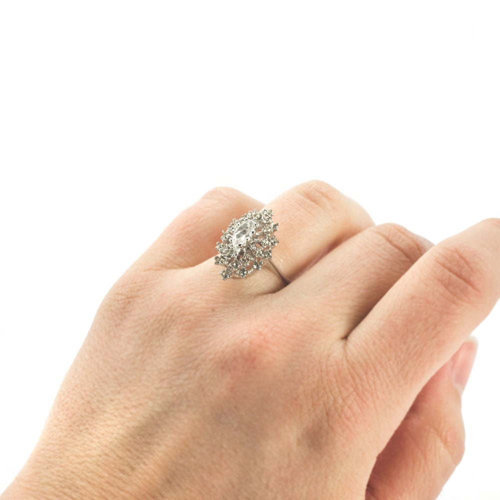 Vintage Marquise Clear Crystal Cocktail Ring - 18kt Yellow Gold Electroplated jewelry image 1