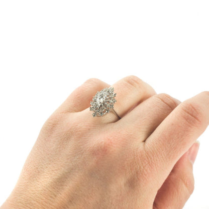 Vintage Marquise Clear Crystal Cocktail Ring - 18kt Yellow Gold Electroplated jewelry image 1