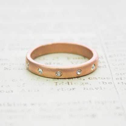 Vintage 1980s Brushed Rose Gold Electroplated Stacking Band with Austrian Crystals - Made in USA jewelry image 1