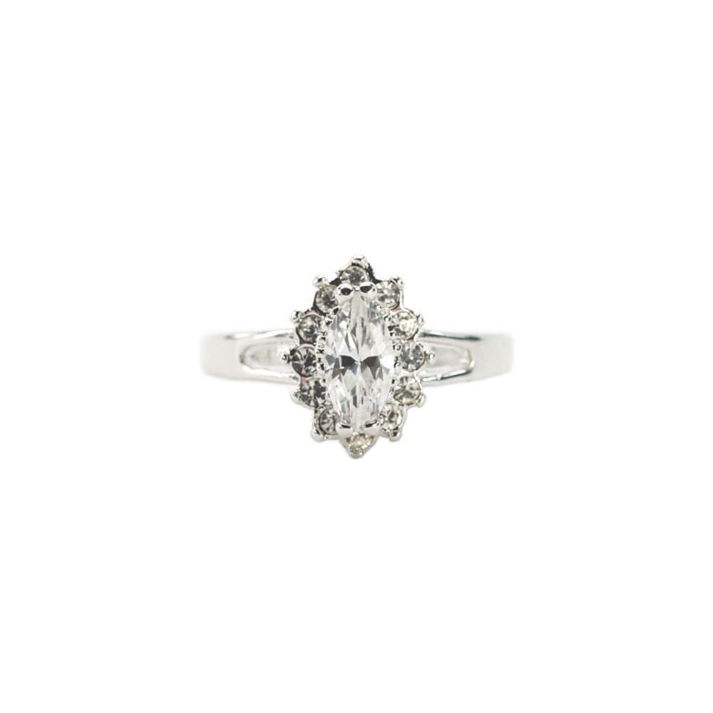 Vintage 1980s Clear Austrian Crystal Marquise Ring - 18kt White Gold Electroplated - Made in USA jewelry image 1