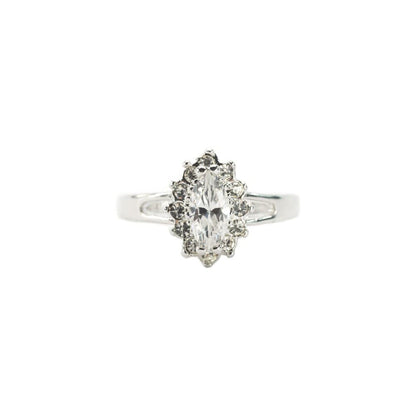 Vintage 1980s Clear Austrian Crystal Marquise Ring - 18kt White Gold Electroplated - Made in USA jewelry image 1