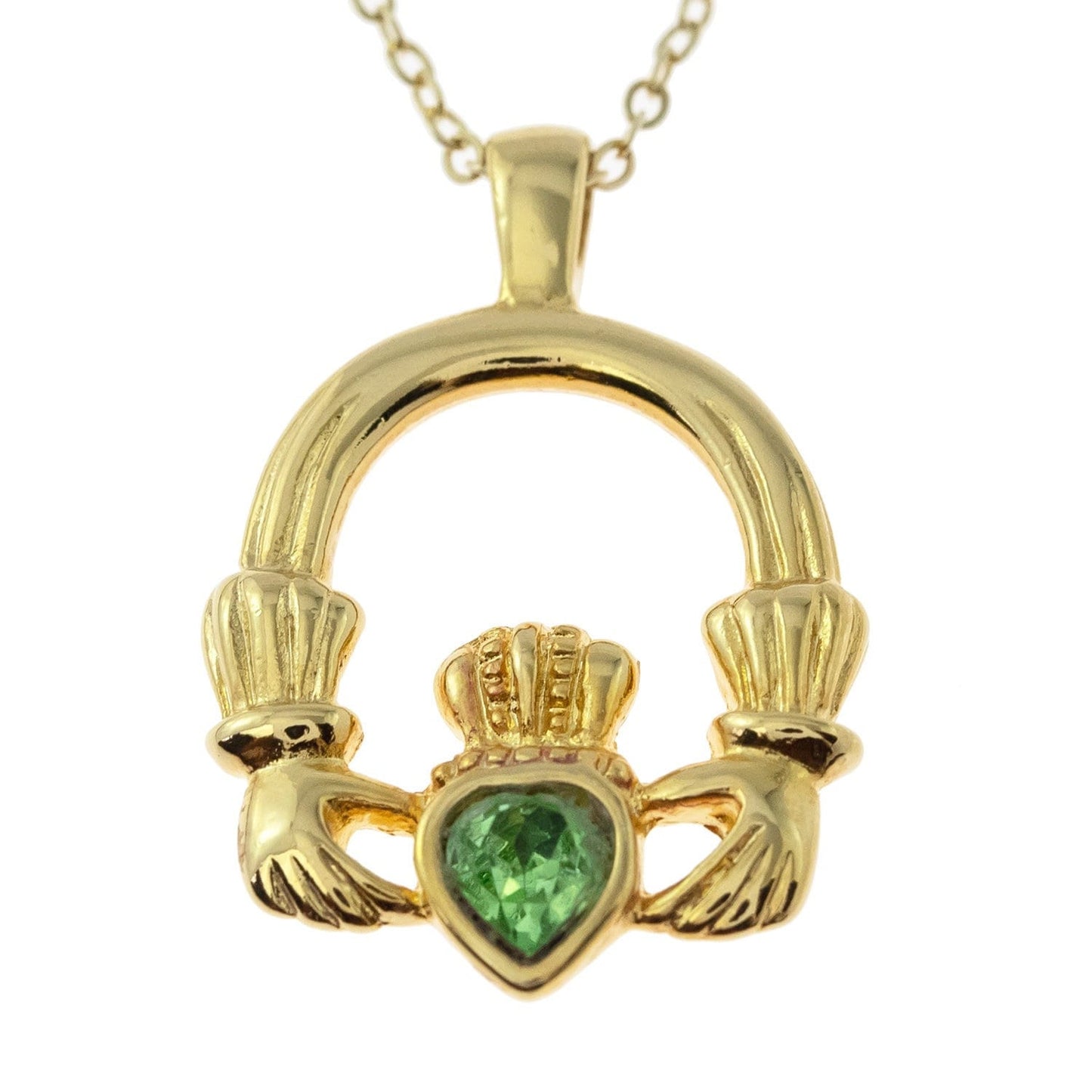 Vintage Claddagh Pendant Necklace with Peridot Austrian Heart Crystal - 18k Yellow Gold Electroplated jewelry image 1