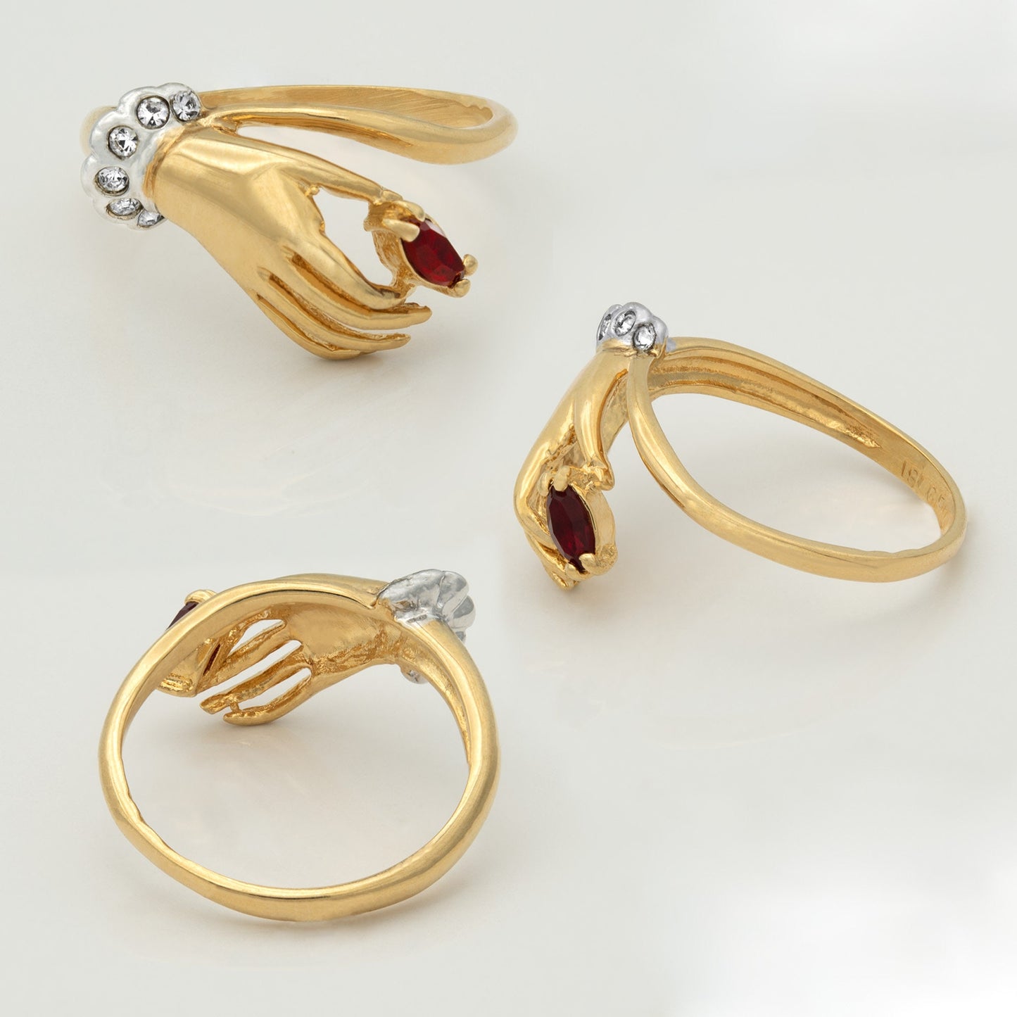 Harper Victorian Hand Ring with Sapphire Crystal and Austrian Crystals - 18k Gold Electroplated jewelry image 1