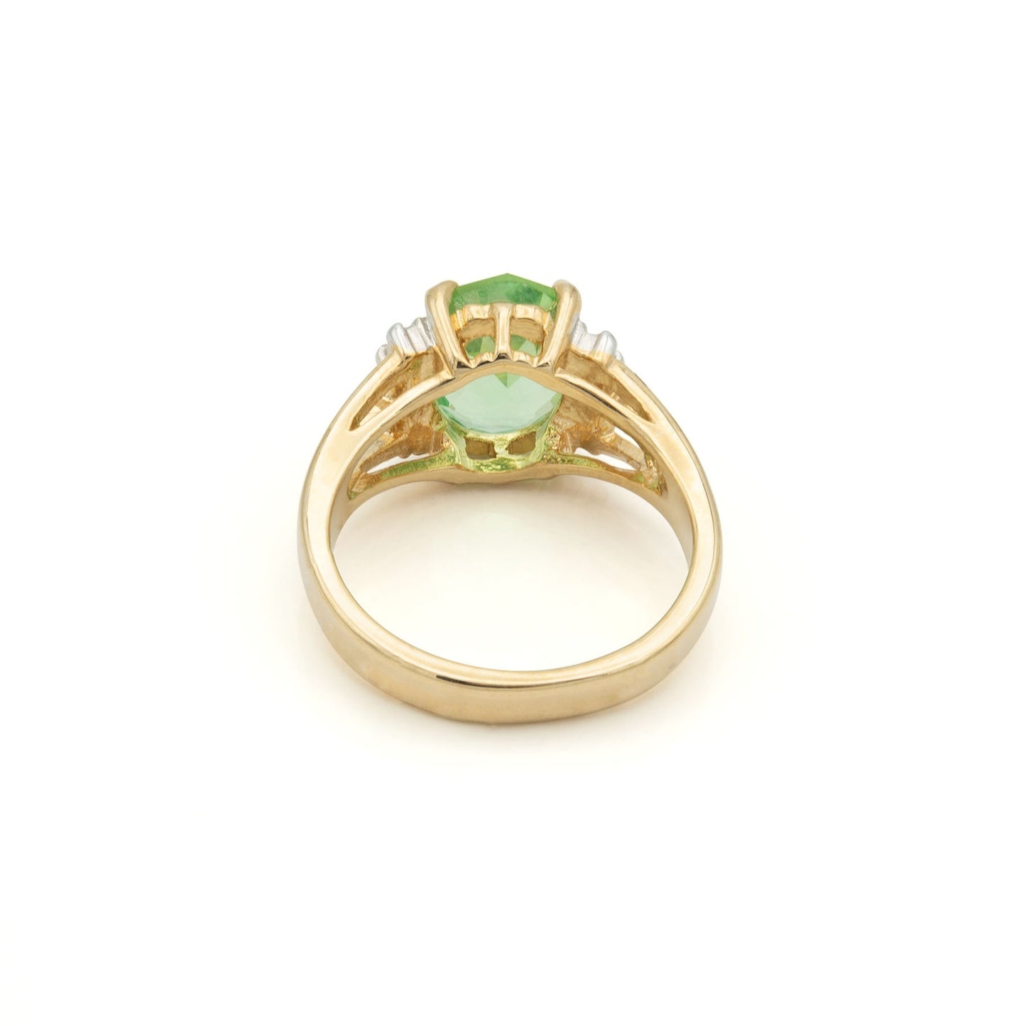 Vintage 1980s Peridot Green Oval Cubic Zirconia Ring with Clear Austrian Crystals – 18k Gold Electroplated jewelry image 1