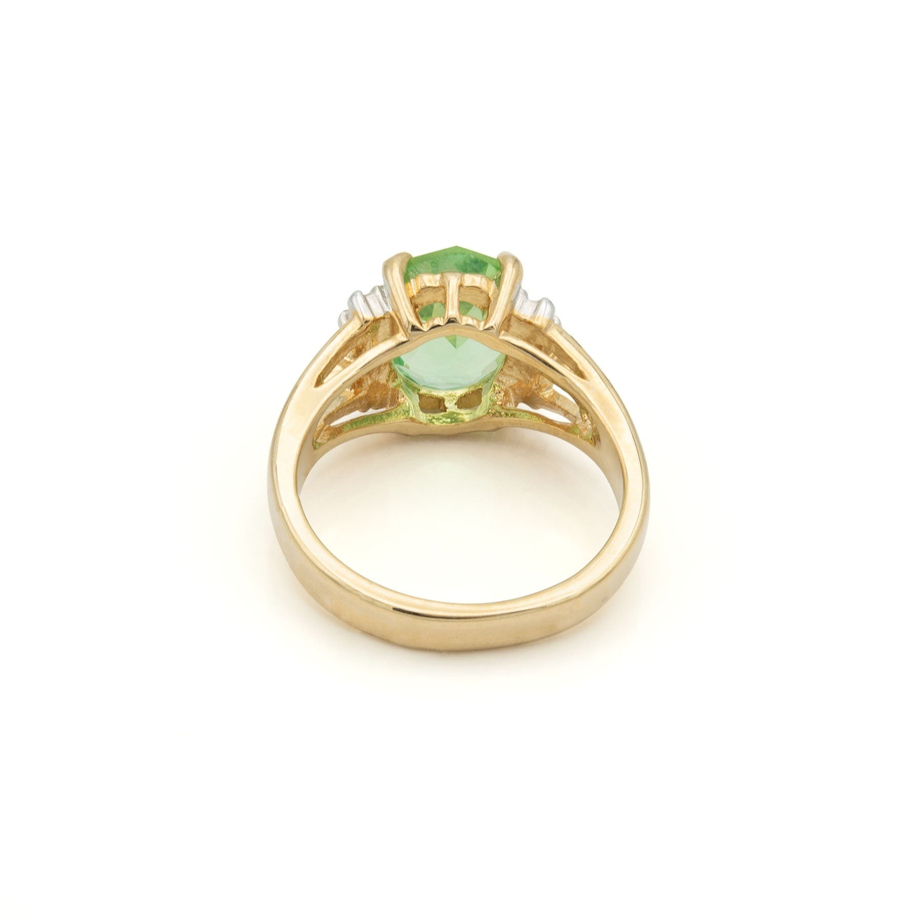 Vintage 1980s Peridot Green Oval Cubic Zirconia Ring with Clear Austrian Crystals – 18k Gold Electroplated jewelry image 1