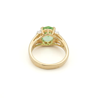 Vintage 1980s Peridot Green Oval Cubic Zirconia Ring with Clear Austrian Crystals – 18k Gold Electroplated jewelry image 1