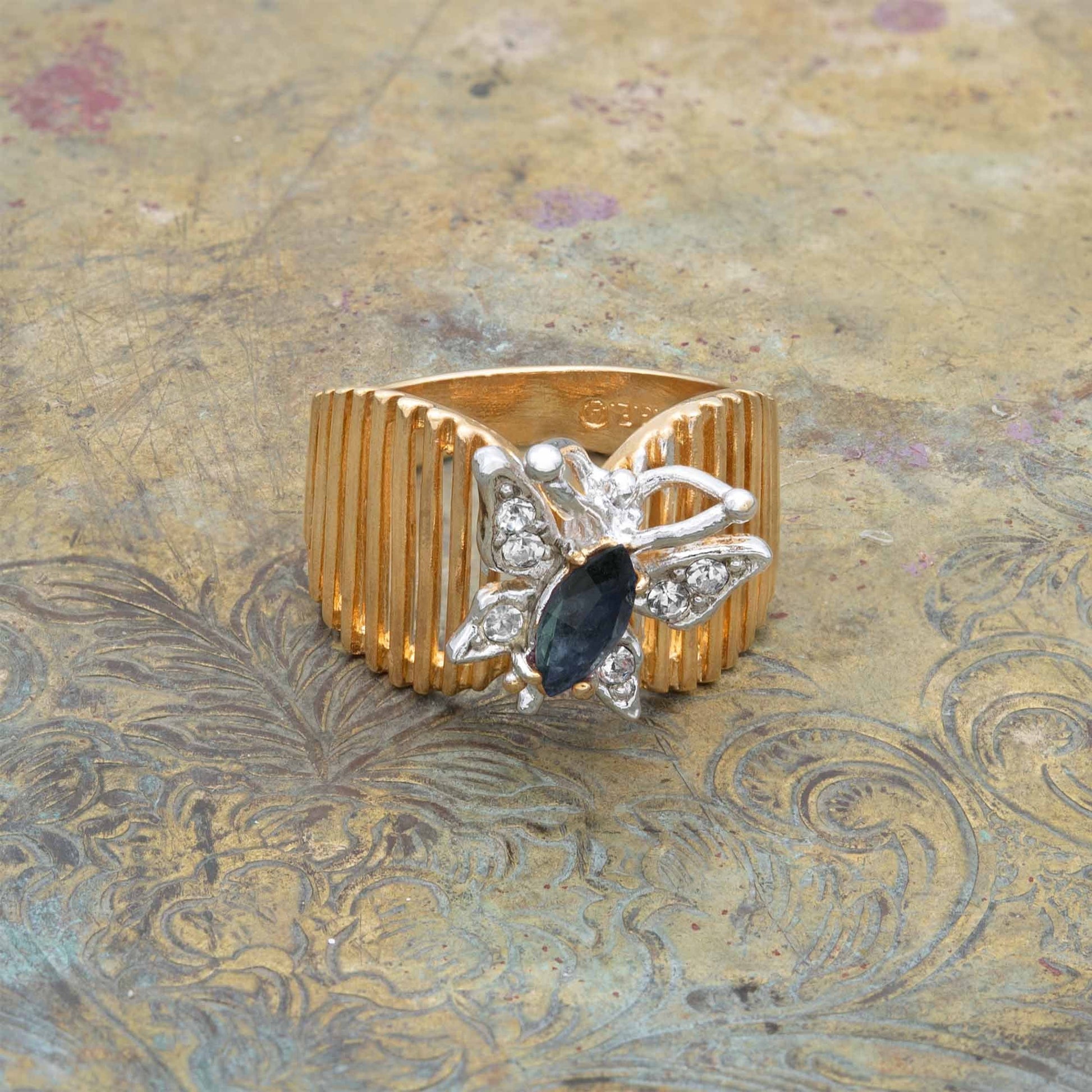 Emma Sapphire Butterfly Ring - 18k Gold Electroplated with Sapphire and Clear Austrian Crystals jewelry image 1