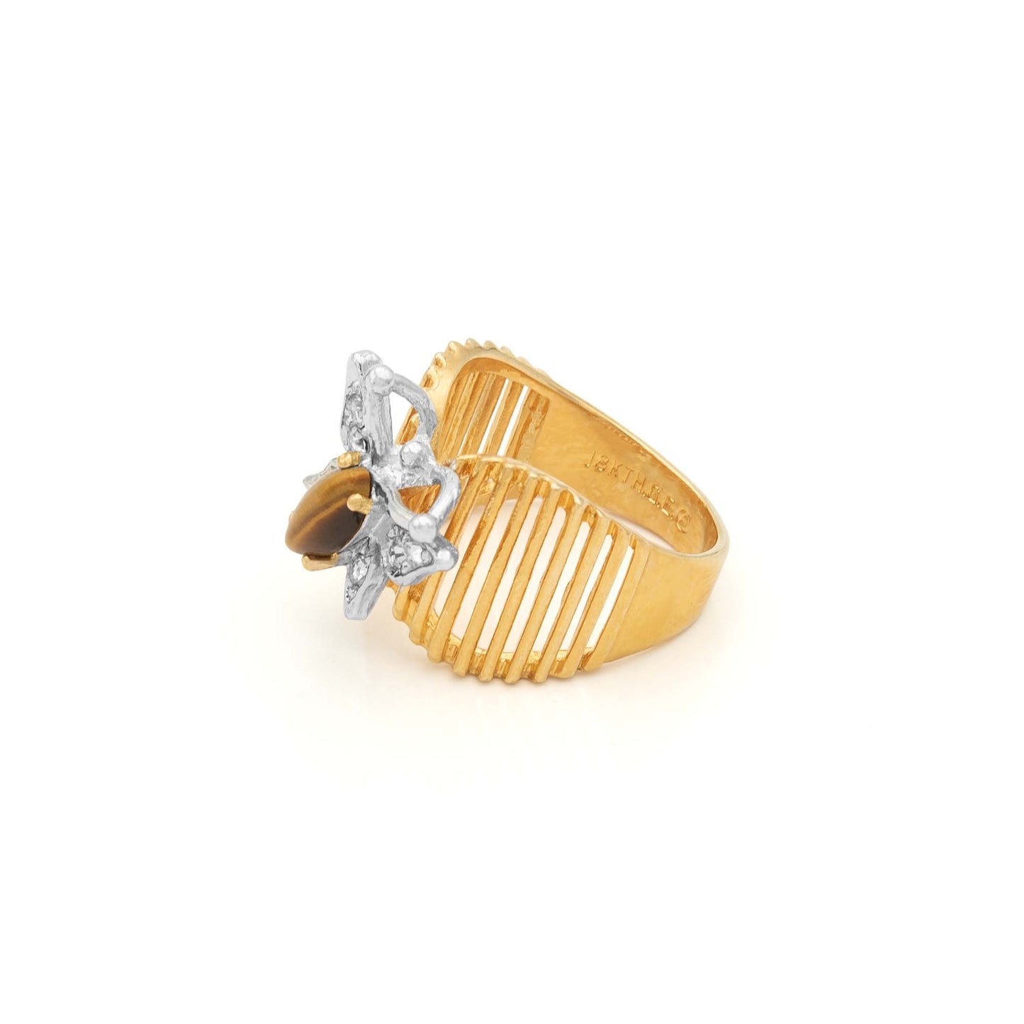 Mia Tiger's Eye Butterfly Ring - Vintage 1980s 18k HGE with Austrian Crystals jewelry image 1