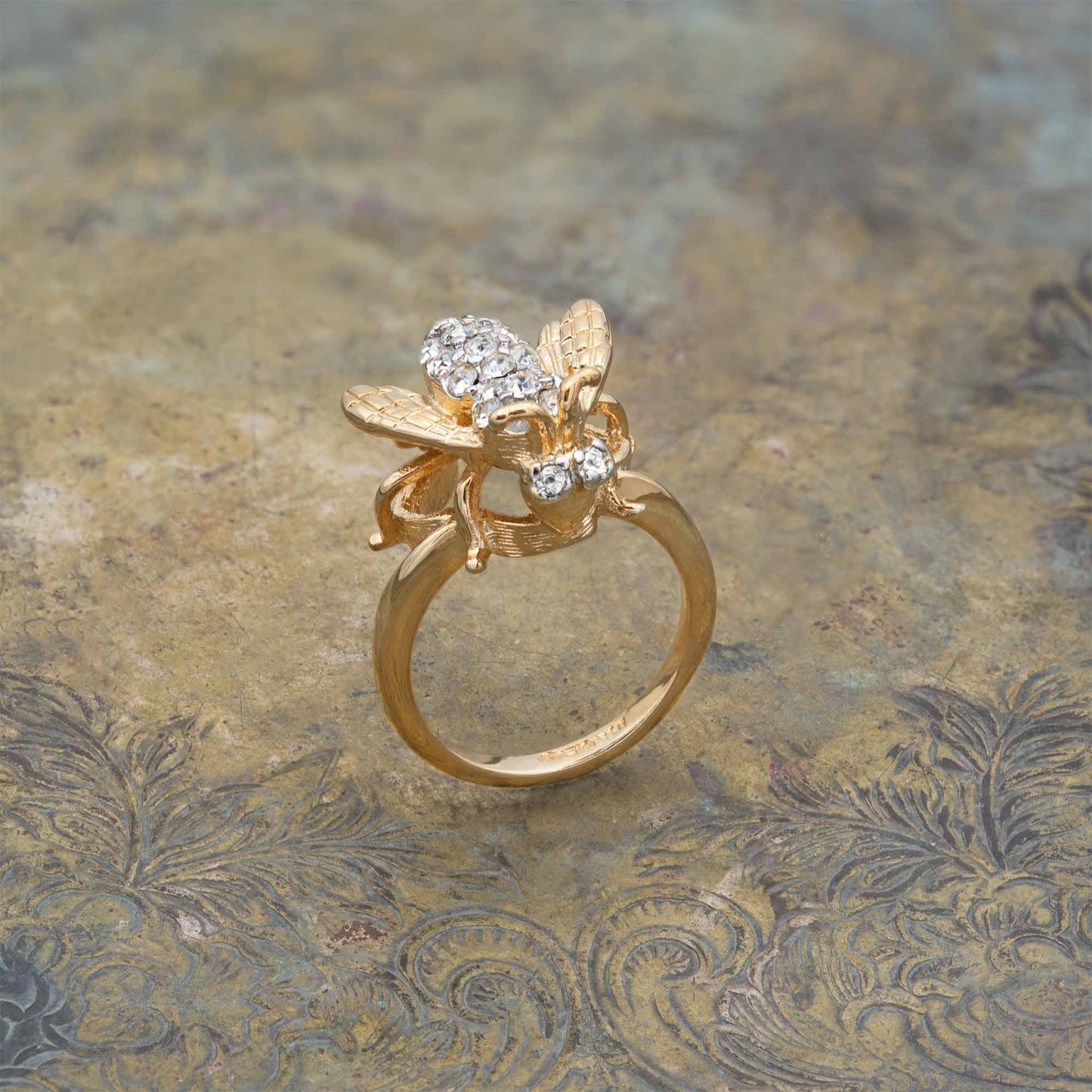 Ava Crystal Bee Ring - Clear Austrian Crystals, 18k Yellow Gold Electroplated jewelry image 1