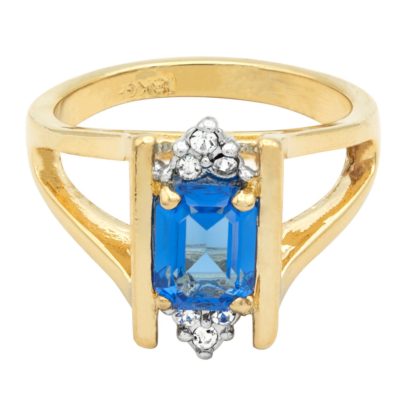 Amelia Vintage 1980s Sapphire and Austrian Crystal Ring - 18k Gold Electroplated jewelry image 1