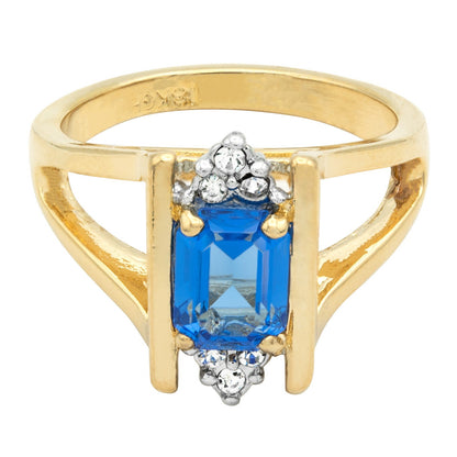 Amelia Vintage 1980s Sapphire and Austrian Crystal Ring - 18k Gold Electroplated jewelry image 1