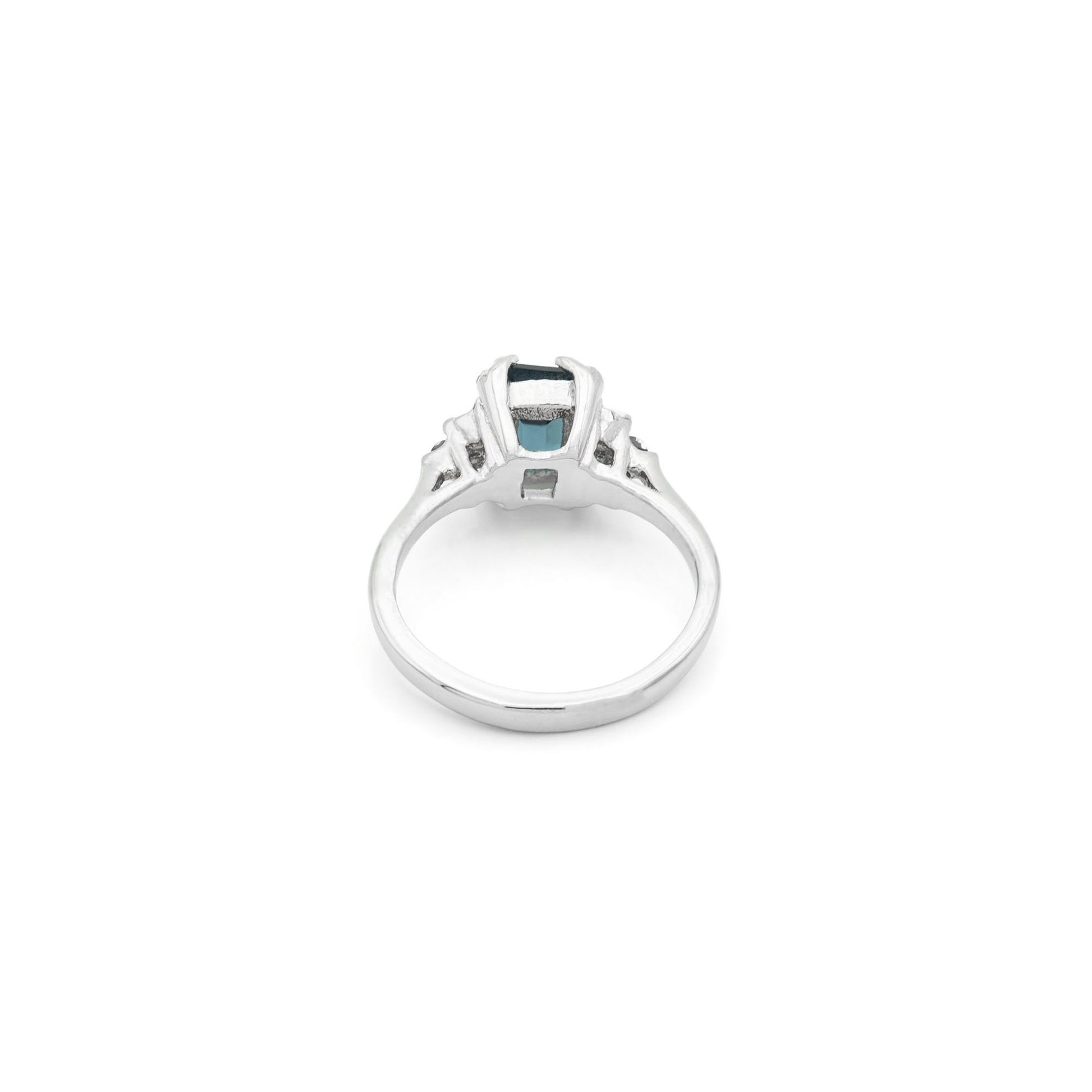 Addison Vintage 1980s Emerald Cut Sapphire & Austrian Crystal Ring - 18k White Gold Electroplated jewelry image 1