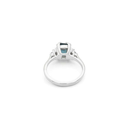 Addison Vintage 1980s Emerald Cut Sapphire & Austrian Crystal Ring - 18k White Gold Electroplated jewelry image 1