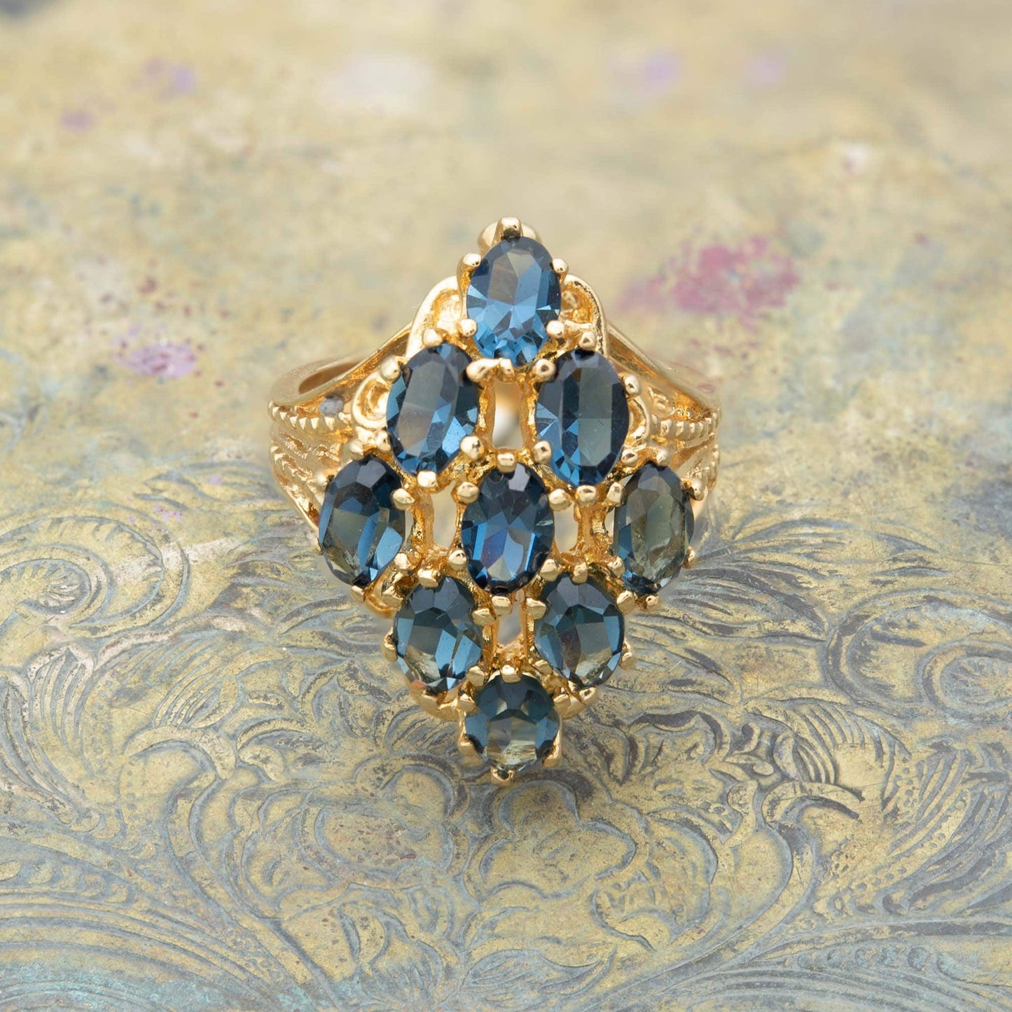 Penelope Sapphire Austrian Crystal Cocktail Ring - 18k Gold Electroplated jewelry image 1
