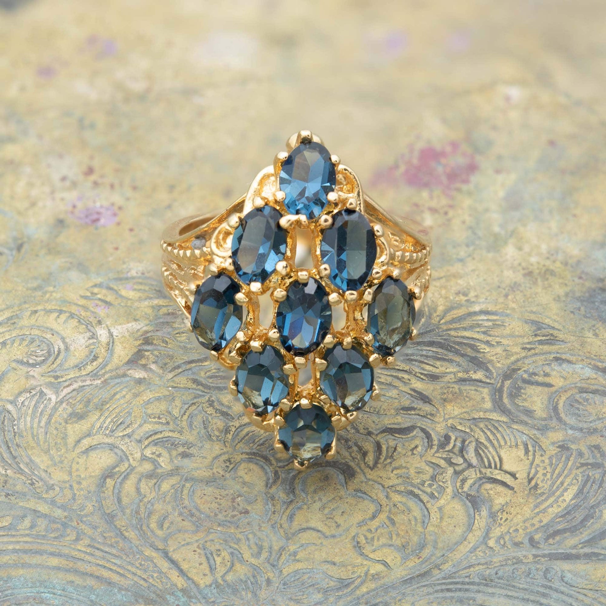 Penelope Sapphire Austrian Crystal Cocktail Ring - 18k Gold Electroplated jewelry image 1