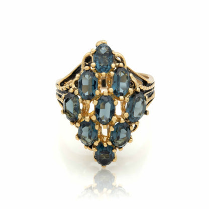 Aubrey Sapphire Austrian Crystal Antiqued Cocktail Ring - 18k HGE Gold Electroplated jewelry image 1
