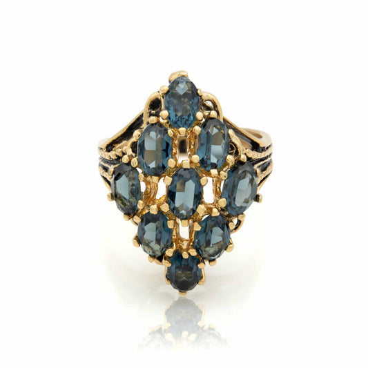 Aubrey Sapphire Austrian Crystal Antiqued Cocktail Ring - 18k HGE Gold Electroplated jewelry image 1