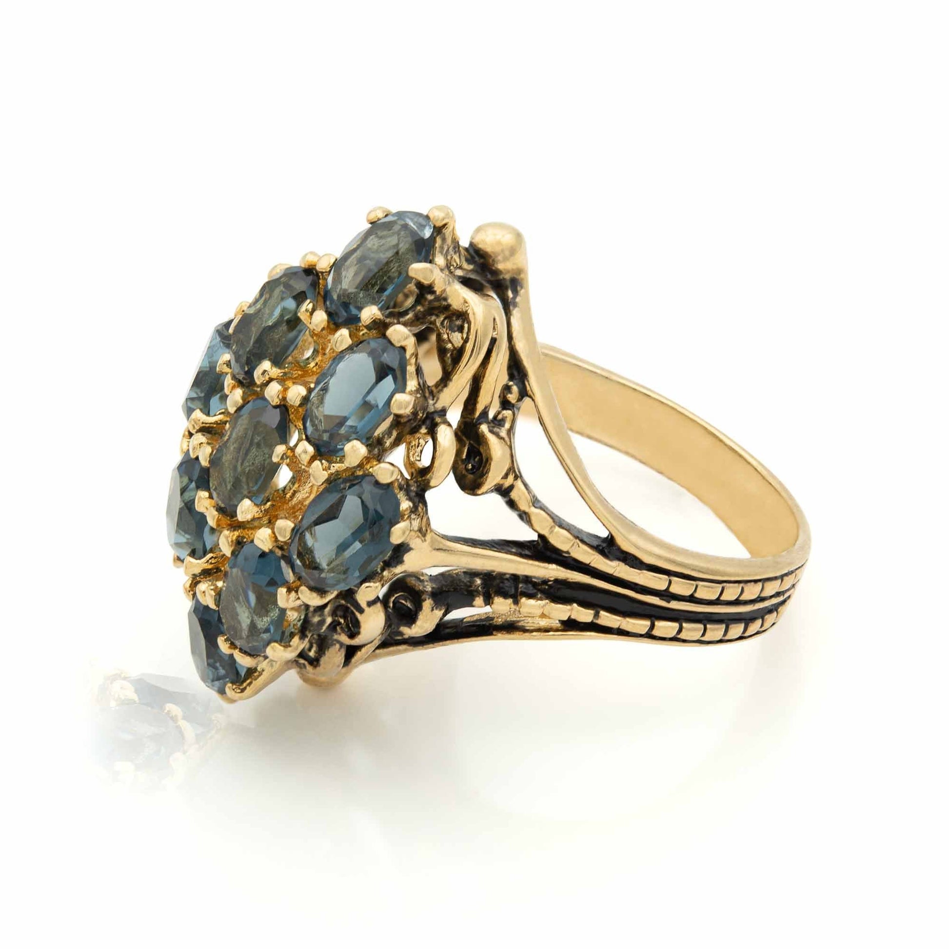 Aubrey Sapphire Austrian Crystal Antiqued Cocktail Ring - 18k HGE Gold Electroplated jewelry image 1