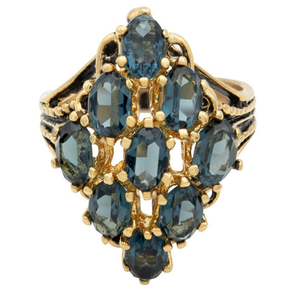 Vintage Sapphire Austrian Crystal Cocktail Ring - 18k Gold Electroplated Art Deco Style #R284 jewelry image 1