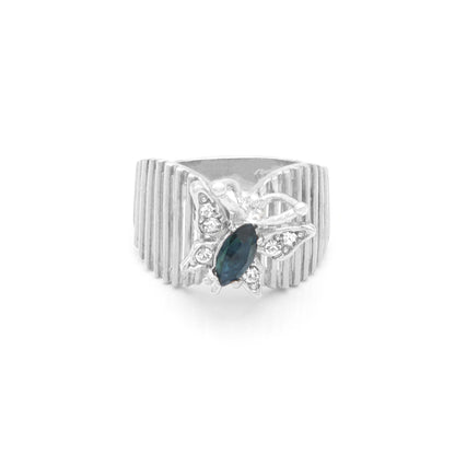 Vintage 1980s Sophia Sapphire Butterfly Ring - 18k White Gold Electroplated with Austrian Crystals jewelry image 1