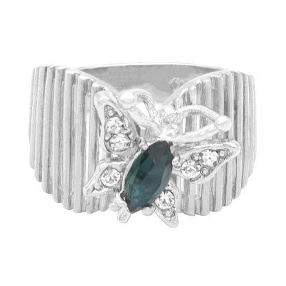 Vintage 1980s Sophia Sapphire Butterfly Ring - 18k White Gold Electroplated with Austrian Crystals jewelry image 1