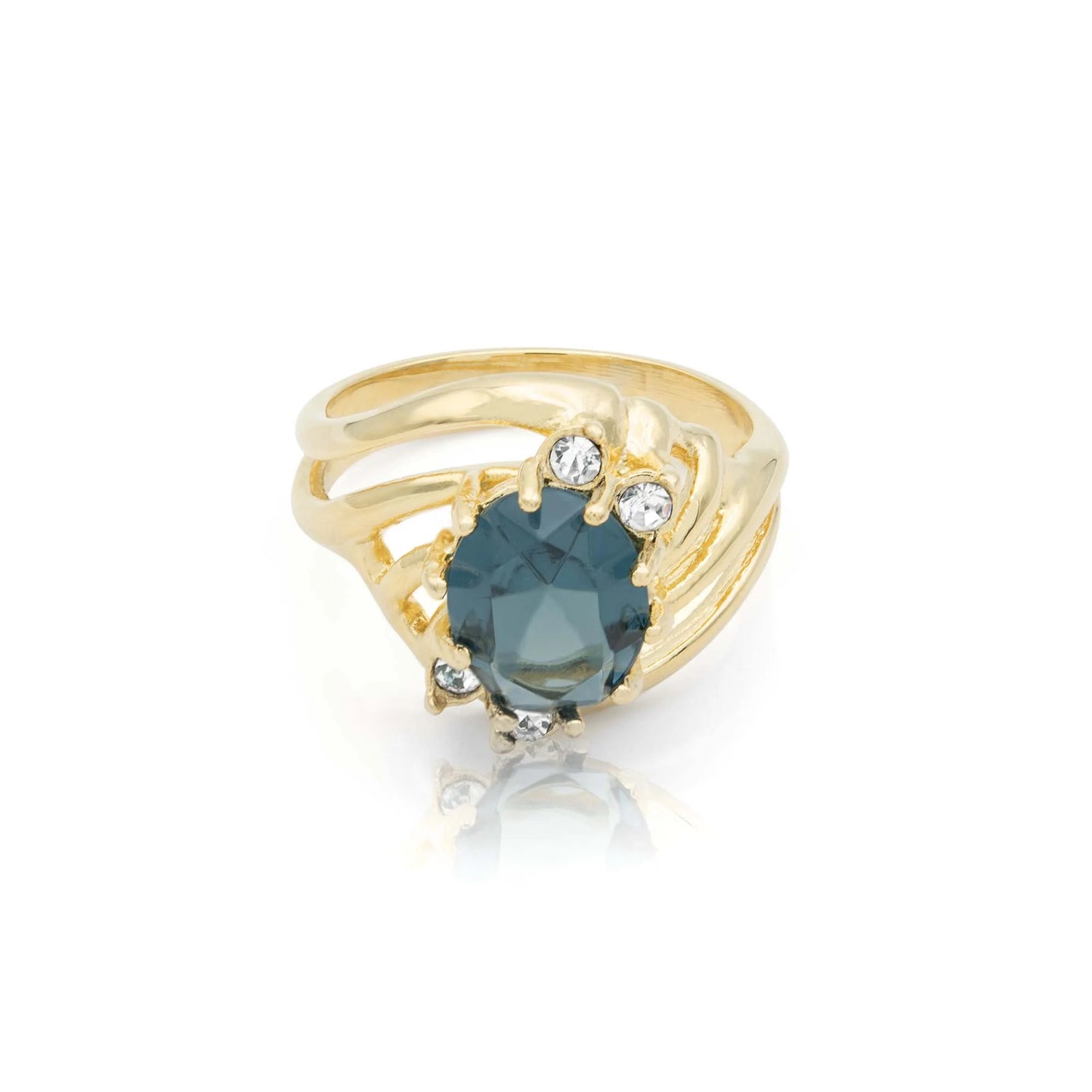 Vintage 1970s Sapphire Austrian Crystal 18k Gold Electroplated Ring #R1143 jewelry image 1