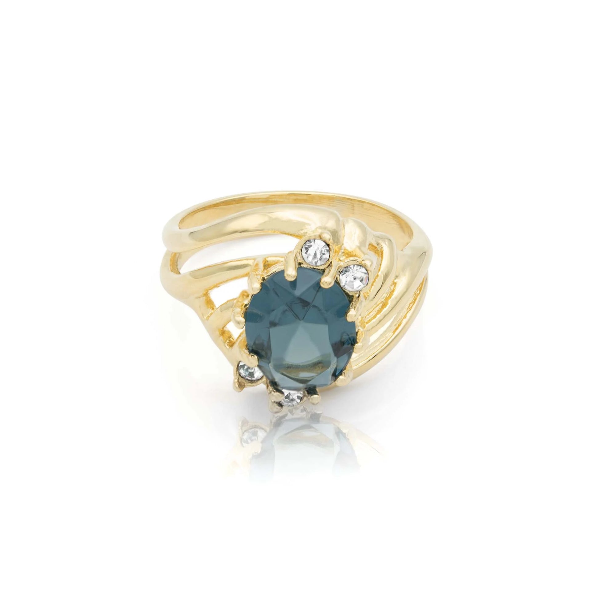 Vintage 1970s Sapphire Austrian Crystal 18k Gold Electroplated Ring #R1143 jewelry image 1