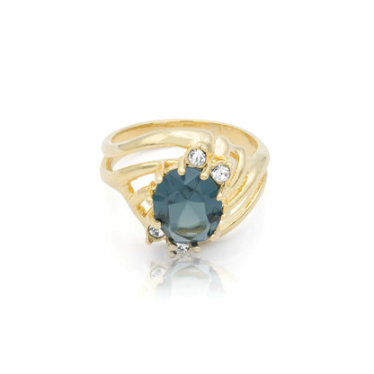 Vintage 1970s Sapphire Austrian Crystal 18k Gold Electroplated Ring #R1143 jewelry image 1