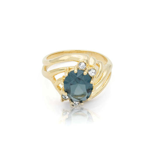 Vintage 1970s Sapphire Austrian Crystal 18k Gold Electroplated Ring #R1143 jewelry image 1