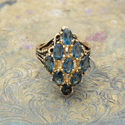 Vintage Sapphire Austrian Crystal Cocktail Ring - 18k Gold Electroplated Art Deco Style #R284 jewelry image 1