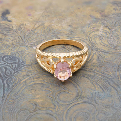 Elsie Pink Tourmaline Crystal 18k Gold Electroplated Filigree Cocktail Ring jewelry image 1